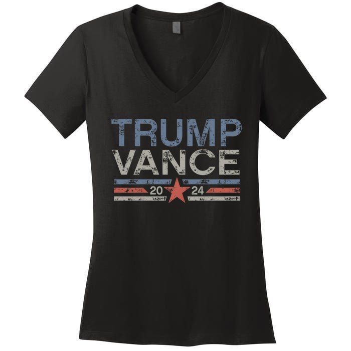 Trump J.D. Vance 2024 Trump Vance 2024 Retro Stripe Trump Jd Vance Women's V-Neck T-Shirt