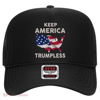 Trumpless Keep America Usa Flag High Crown Mesh Back Trucker Hat
