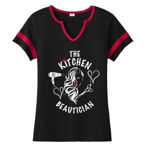 The Kitchen Beautician Hairdressers At Home Queen Of Hair Gift Ladies Halftime Notch Neck Tee