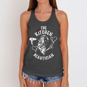 The Kitchen Beautician Hairdressers At Home Queen Of Hair Gift Women's Knotted Racerback Tank