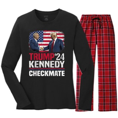 Trump Kennedy Checkmate 2024 Vote For Trump And Kennedy Women's Long Sleeve Flannel Pajama Set 