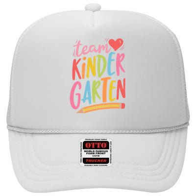 Team Kindergarten Crew Teacher Kinder Squad High Crown Mesh Back Trucker Hat