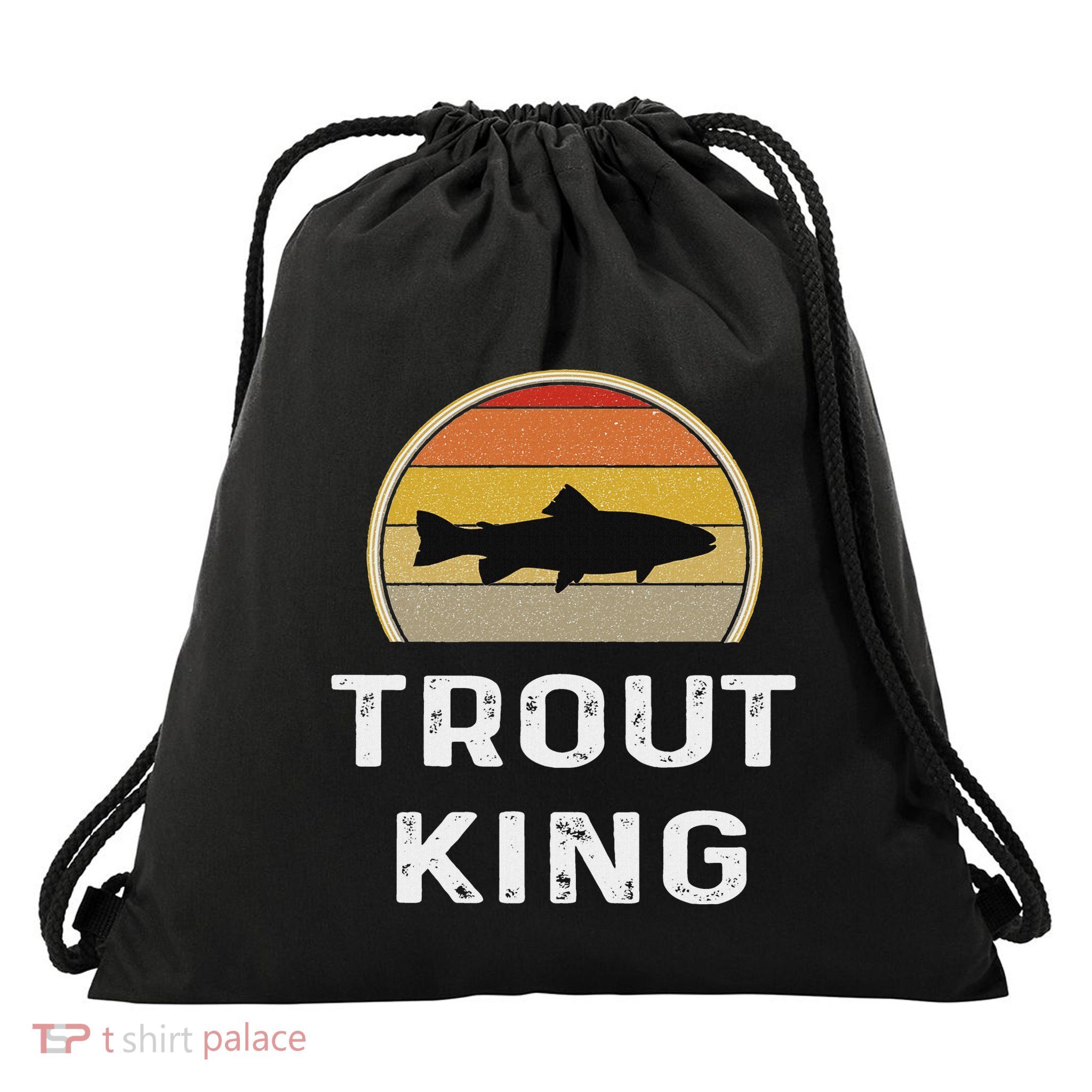 Trout King Fishing Funny Fisherman Gifts Retro Vintage Drawstring Bag