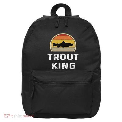 Trout King Fishing Funny Fisherman Gifts Retro Vintage 16 in Basic Backpack