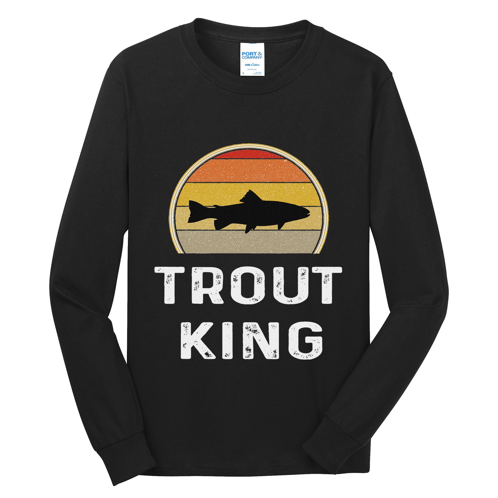 Trout King Fishing Funny Fisherman Gifts Retro Vintage Tall Long Sleeve T-Shirt