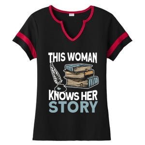 This Knows Her Story Meaningful Gift Literature Book Writer And Author Gift Ladies Halftime Notch Neck Tee