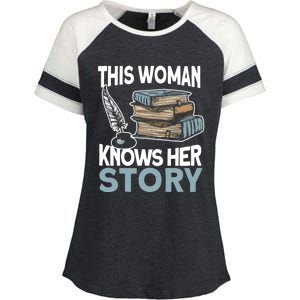 This Knows Her Story Meaningful Gift Literature Book Writer And Author Gift Enza Ladies Jersey Colorblock Tee