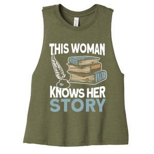 This Knows Her Story Meaningful Gift Literature Book Writer And Author Gift Women's Racerback Cropped Tank