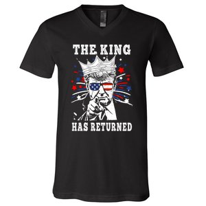 The King Has Return Funny President Trump V-Neck T-Shirt