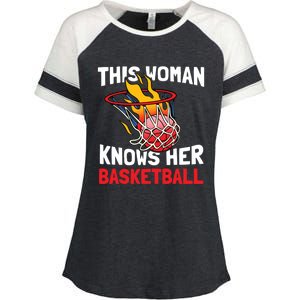 This Knows Her Basketball Gift Streetball Basketball Cool Gift Enza Ladies Jersey Colorblock Tee