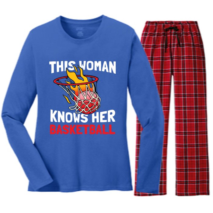 This Knows Her Basketball Gift Streetball Basketball Cool Gift Women's Long Sleeve Flannel Pajama Set 