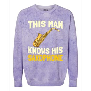 This Knows His Saxophone Gift Jazz Musician Sax Saxophonist Gift Colorblast Crewneck Sweatshirt