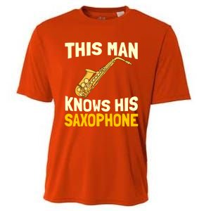 This Knows His Saxophone Gift Jazz Musician Sax Saxophonist Gift Cooling Performance Crew T-Shirt