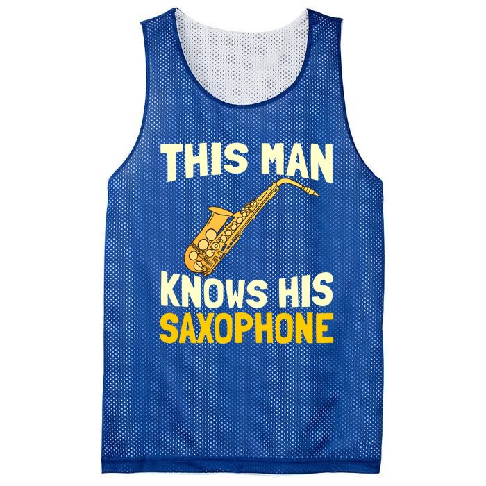 This Knows His Saxophone Gift Jazz Musician Sax Saxophonist Gift Mesh Reversible Basketball Jersey Tank