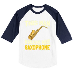 This Knows His Saxophone Gift Jazz Musician Sax Saxophonist Gift Baseball Sleeve Shirt