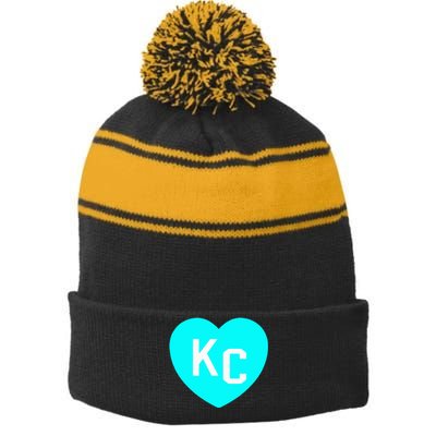 Teal Kc Heart Cute Teal Kansas City Heart Teal Kc Hometown Stripe Pom Pom Beanie