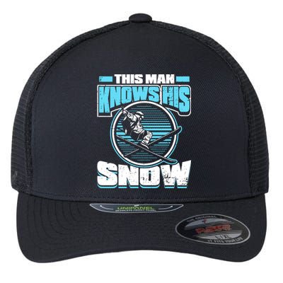 This Knows His Snow Gift Skier Ski Mountains Skiing Gift Flexfit Unipanel Trucker Cap