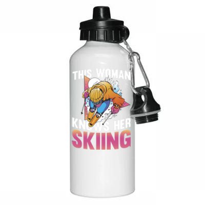 This Knows Her Skiing Cool Gift Skier Ski Mountains Skiing Gift Aluminum Water Bottle 