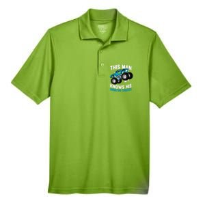 This Knows His Trucks Gift Motorsport Show Monster Trucks Gift Men's Origin Performance Pique Polo