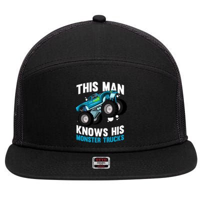 This Knows His Trucks Gift Motorsport Show Monster Trucks Gift 7 Panel Mesh Trucker Snapback Hat