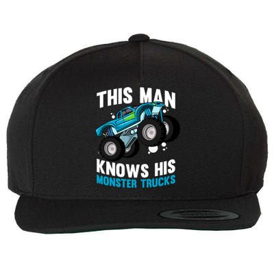 This Knows His Trucks Gift Motorsport Show Monster Trucks Gift Wool Snapback Cap