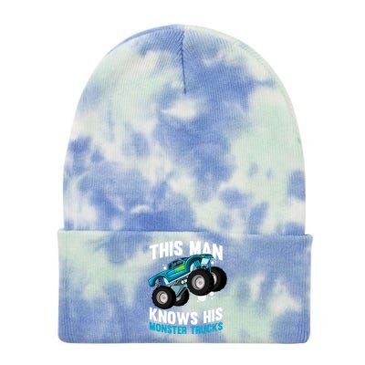 This Knows His Trucks Gift Motorsport Show Monster Trucks Gift Tie Dye 12in Knit Beanie