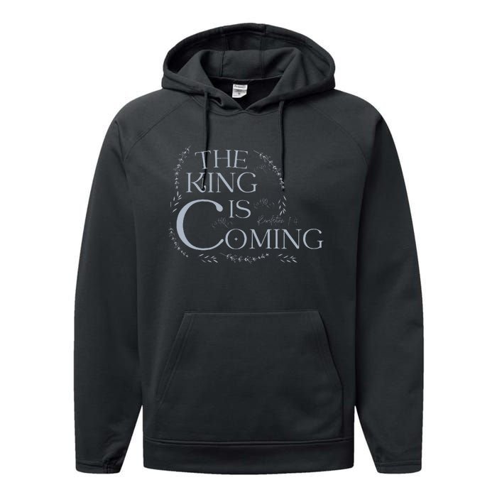 The King Is Coming Revelation 14 Christian Rapture Floral Performance Fleece Hoodie