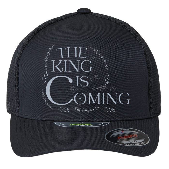 The King Is Coming Revelation 14 Christian Rapture Floral Flexfit Unipanel Trucker Cap