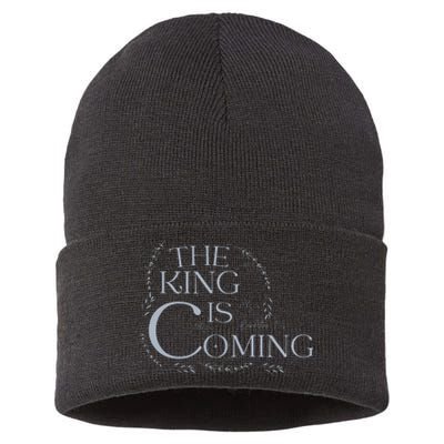 The King Is Coming Revelation 14 Christian Rapture Floral Sustainable Knit Beanie