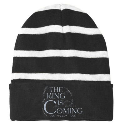 The King Is Coming Revelation 14 Christian Rapture Floral Striped Beanie with Solid Band