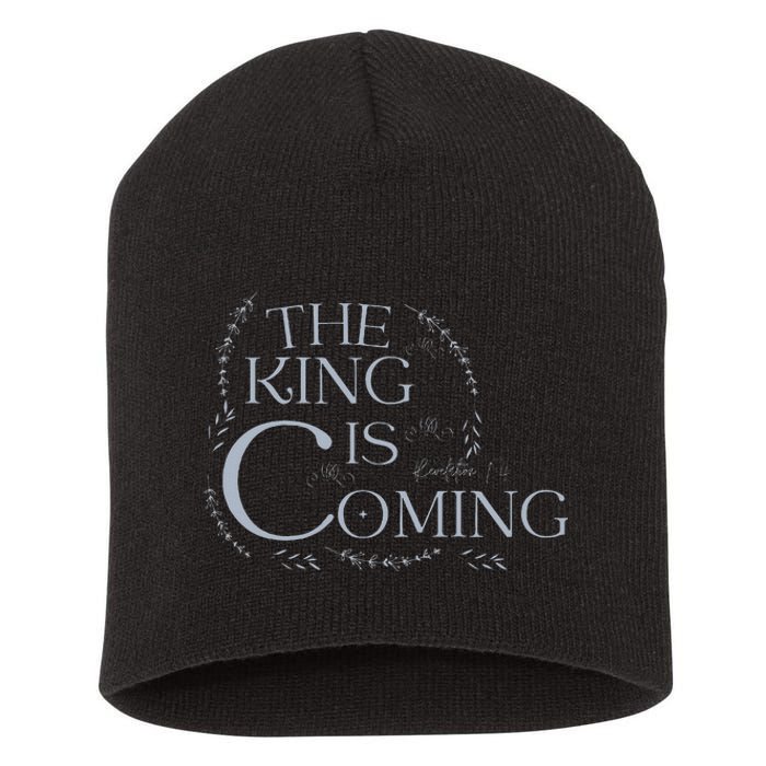 The King Is Coming Revelation 14 Christian Rapture Floral Short Acrylic Beanie