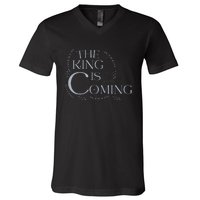 The King Is Coming Revelation 14 Christian Rapture Floral V-Neck T-Shirt