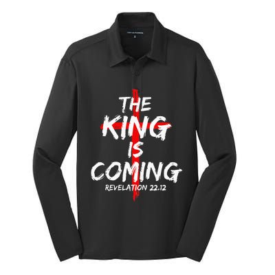 The King Is Coming Jesus Is Coming Faith Christian Apparel Silk Touch Performance Long Sleeve Polo