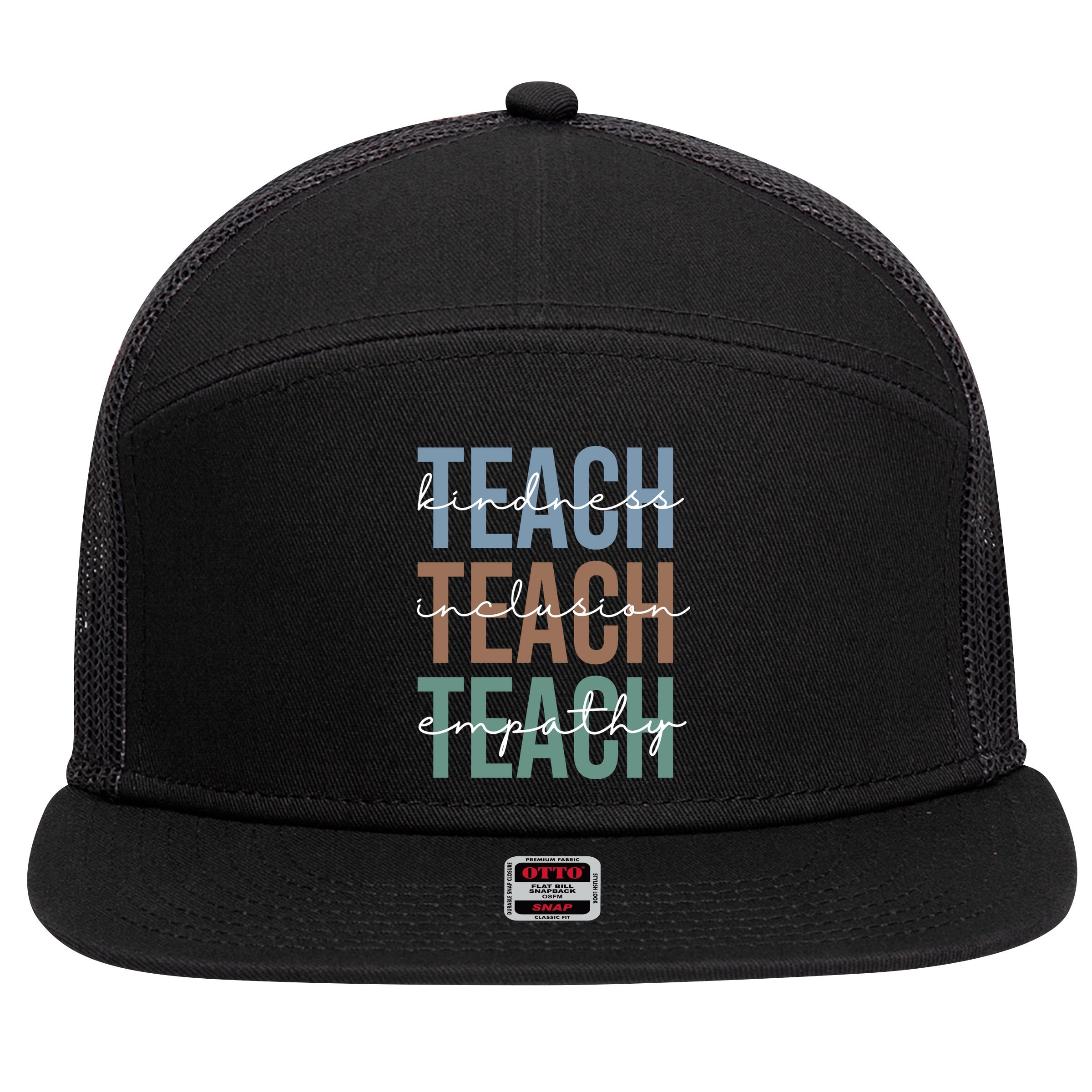 Teach Kindness Inclusion Empathy 7 Panel Mesh Trucker Snapback Hat