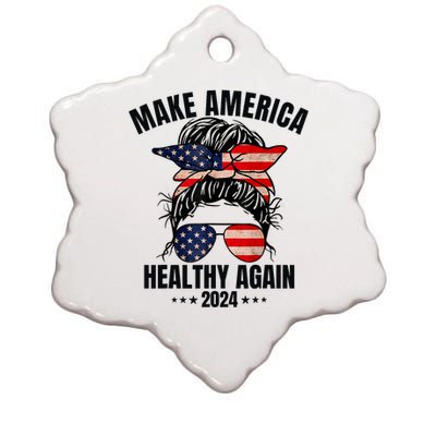 Trump Kennedy Make America Healthy Again Messy Bun Us Flag Ceramic Star Ornament