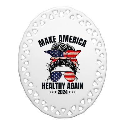 Trump Kennedy Make America Healthy Again Messy Bun Us Flag Ceramic Oval Ornament