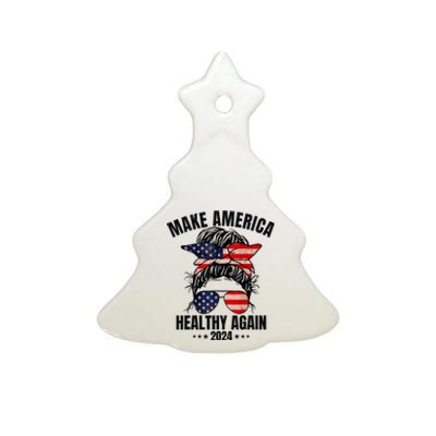 Trump Kennedy Make America Healthy Again Messy Bun Us Flag Ceramic Tree Ornament