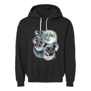 Three Koala Moon Cute Quirky Meme Howling Wildlife Koala Garment-Dyed Fleece Hoodie