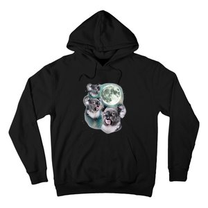 Three Koala Moon Cute Quirky Meme Howling Wildlife Koala Hoodie