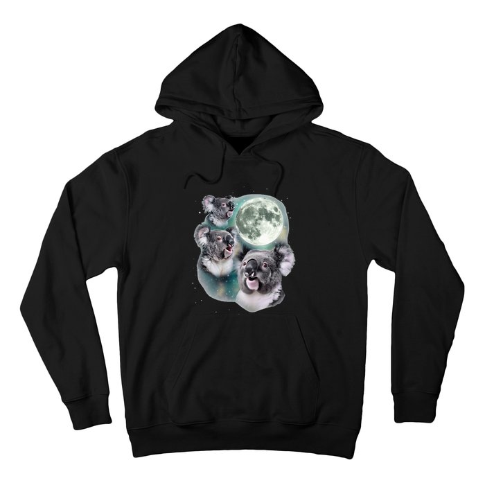 Three Koala Moon Cute Quirky Meme Howling Wildlife Koala Hoodie