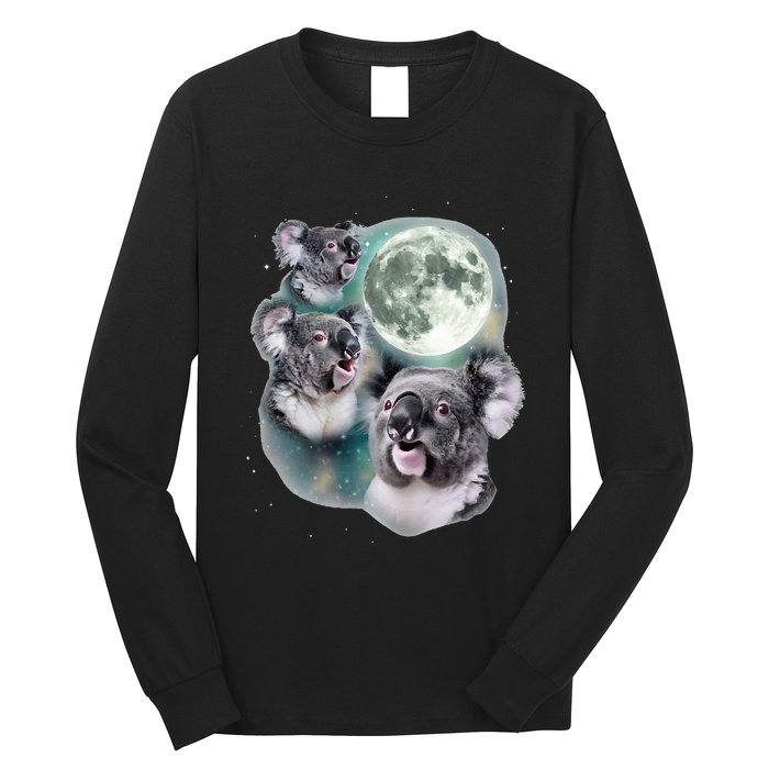 Three Koala Moon Cute Quirky Meme Howling Wildlife Koala Long Sleeve Shirt