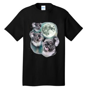 Three Koala Moon Cute Quirky Meme Howling Wildlife Koala Tall T-Shirt