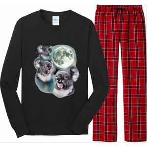 Three Koala Moon Cute Quirky Meme Howling Wildlife Koala Long Sleeve Pajama Set