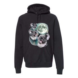 Three Koala Moon Cute Quirky Meme Howling Wildlife Koala Premium Hoodie