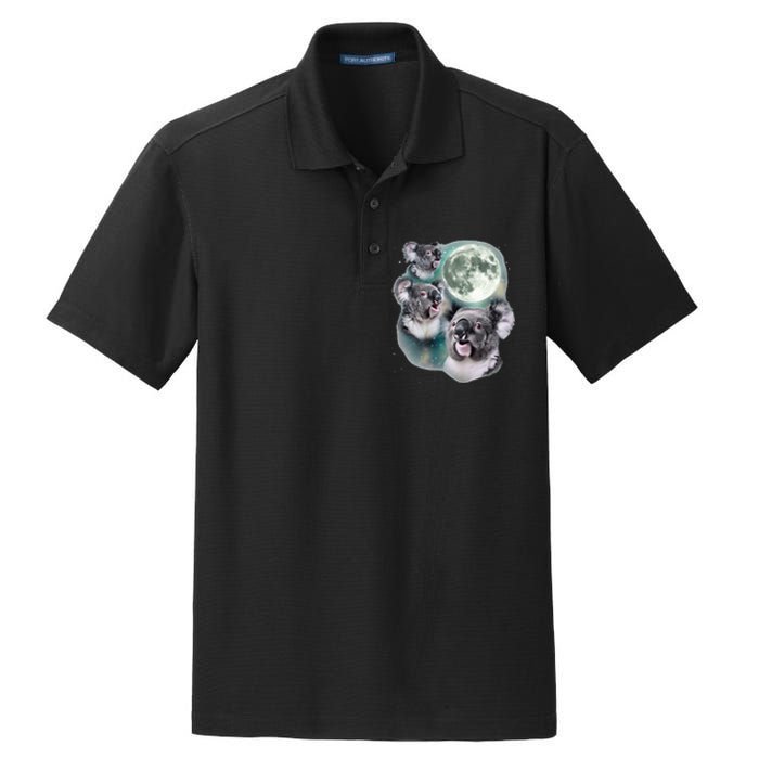 Three Koala Moon Cute Quirky Meme Howling Wildlife Koala Dry Zone Grid Polo