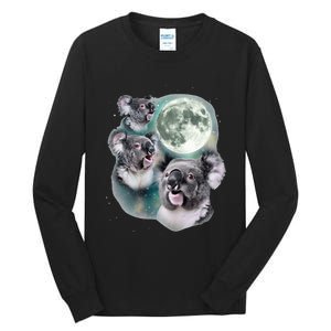 Three Koala Moon Cute Quirky Meme Howling Wildlife Koala Tall Long Sleeve T-Shirt