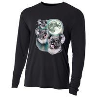 Three Koala Moon Cute Quirky Meme Howling Wildlife Koala Cooling Performance Long Sleeve Crew