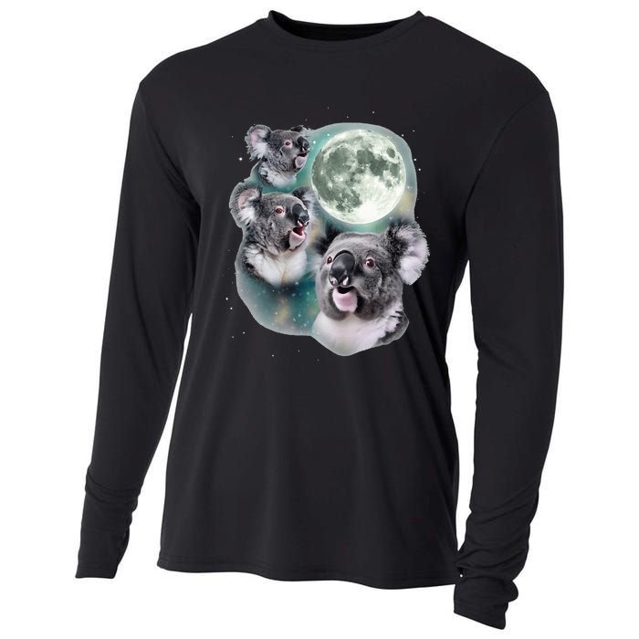 Three Koala Moon Cute Quirky Meme Howling Wildlife Koala Cooling Performance Long Sleeve Crew