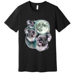 Three Koala Moon Cute Quirky Meme Howling Wildlife Koala Premium T-Shirt