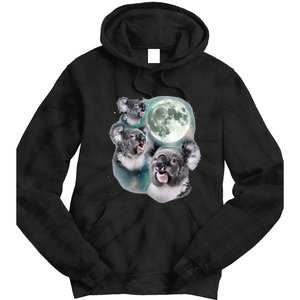 Three Koala Moon Cute Quirky Meme Howling Wildlife Koala Tie Dye Hoodie